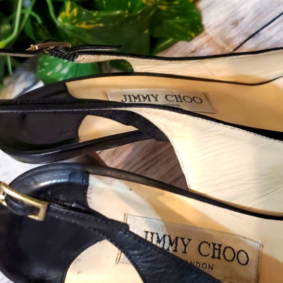Jimmy Choo Black Leather Peeptoe Slingback Heels - Picture 12 of 16